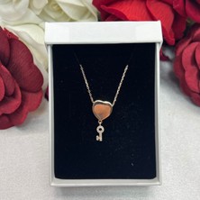 Açılabilir Kalp ve Zirkon Taşlı Anahtar Kadın Kolyesi 925 Ayar Gümüş Zincirli Rose Gold Kaplama
