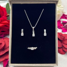 Tektaş Model Kadın 3'lü Set 925 Ayar Gümüş Zirkon Taşl