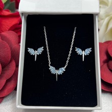 Turkuaz Melek Kanadı Kadın 2'li Seti 925 Ayar Gümüş Rodyumlu Zirkon Taşlı