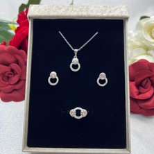 Pembe Taşlı Halka Kadın 2'li Seti 925 Ayar Gümüş Rodyumlu Zirkon Taşlı