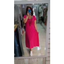 Fuşya Kısa Kollu Elbise