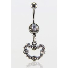 Beyaz Taşlı Kalp Göbek Piercing K2