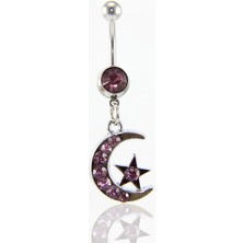Pembe Taşlı Ay Yıldız Göbek Piercing K2