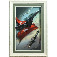 E38 El Işçiliği F16 Uçak Kağıt Rölyef Tablo 58X85 cm - 6339