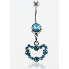Turkuaz Taşlı Kalp Göbek Piercing K1