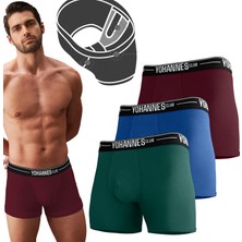 Yohannes Club Erkek Özel Bölmeli Pamuklu Boxer, 3'lü Paket - 3 Pack, Small, Bordo,yeşil,mavi