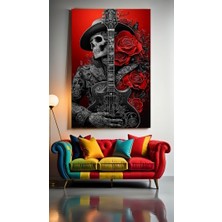 Özkacar Group Modern Sanatsal Güllü Iskelet Gitar Ev Duvar Salon Güzellik Salonu Ofis Dükkan Dekarasyon Kanvas Tablo