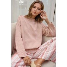 Hiccup Kadın Bisiklet Yaka Relax Fit Yumuşak Triko Kazak Parlak Pembe