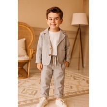 Erkek Çocuk Keten Ceket Pantolon 3'lü Takım