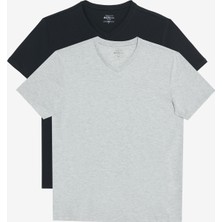 Altınyıldız Classics 2'li Slim Fit Dar Kesim V Yaka %100 Pamuk T-Shirt