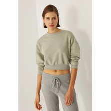 Hiccup Kadınlar Kısa Sweatshirt Zümrüt Yeşili
