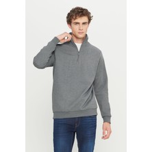 Altınyıldız Classics Erkek Antrasit-melanj Standart Fit Normal Kesim Içi Polarlı Dik Bato Yaka Pamuklu Sweatshirt
