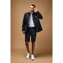 Kiğılı 6 Drop Regular Fit Standart Kesim Likralı Çizgili Pileli Gofre Bermuda Şort