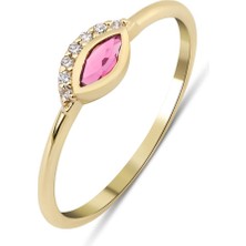 14 Ayar Altın Turmalin ve Pırlanta Taşlı Göz Yüzük