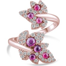 1.34 Karat Pırlanta Yakut Yüzük, Yaprak Figürlü, Gerçek Pırlanta, Sertifikalı Mücevher