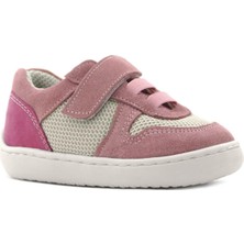 Rakerplus Bob Hakiki Deri Pudra Pembe Barefoot Cırtlı Lastikli Bebek Sneaker Ayakkabı