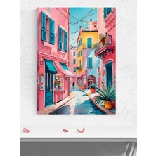 Pink Lane, Pembe Sokak Suluboya Sanat Sanatsal Poster - Afiş - Dekorasyon