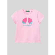 Benetton Kız Çocuk Baskılı Tshirt 1-6 Yaş Pembe