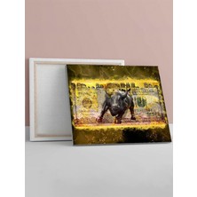 Yükselen Boğa, Para, Zenginlik, Servet, Dolar Motivasyon Kanvas Tablo, Tuval, Ofis, Çalışma Odası