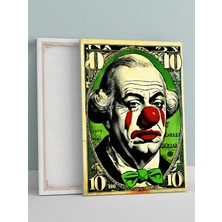 Clown's Bank, Palyaço Bankası Para Motivasyon Kanvas Tablo, Tuval, Ofis, Çalışma Odası Dekorasyon