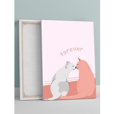 Forever Cats, Sonsuz Kediler Aşk Minimal Sanat Kanvas Tablo - Tuval Tablo