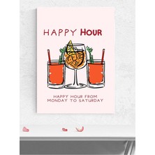 Happy Hour, Mutlu Saat, Çizim Sanatı Mutfak Poster - Afiş - Dekoratif Duvar Poster