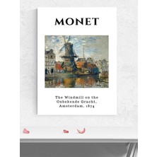 Monet, The Windmill, Amsterdam, Kanalda Yel Değirmeni Sanatsal Poster, Afiş, Dekoratif Duvar Poster