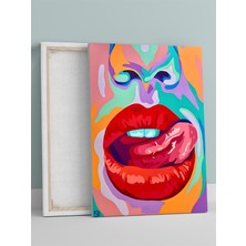 Red Lip, Kırmızı Rujlu Dudak Pop Art Kanvas Tablo - Tuval Tablo, Sanatsal Dekorasyon