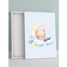 Uykucu Ayı Erkek Bebek Odası Kanvas Tablo, Kreş Çocuk Odası Tuval, Dekorasyon, Yenidoğan Hediye