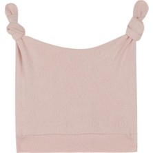 Antebies Organik Pembe Kalp Jakarlı Bağlamalı Kız Bebek Şapka
