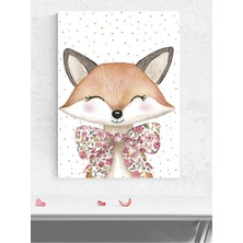 Çiçekli Tilki Kız Bebek Odası Poster, Afiş, Kreş Çocuk Odası Dekorasyon, Yenidoğan Hediye