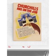 Churchills On The Job, Churchill Iş Başında Vintage Art Deco Poster - Afiş - Dekoratif Duvar Poster