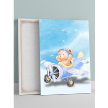 Pilot Ayı Erkek Bebek Odası Kanvas Tablo, Kreş Çocuk Odası Tuval, Dekorasyon, Yenidoğan Hediye