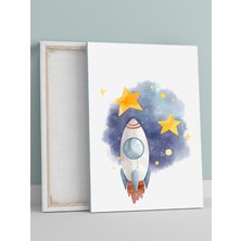 Yıldız Roket Erkek Bebek Odası Kanvas Tablo, Kreş Çocuk Odası Tuval, Dekorasyon, Yenidoğan Hediye