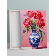 Crimson Bloom, Kızıl Çiçekler Natürmort Kanvas Tablo - Tuval Tablo