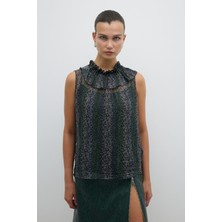 Fırfır Yaka Arkası Fular Bağlamalı Bluz Standart Renk K2613020_089