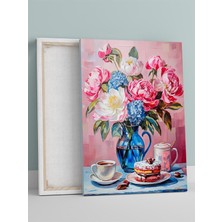 Bloom & Brew, Çiçek ve Kahve, Izlenimci Sanat Mutfak Kanvas Tablo - Tuval Tablo
