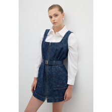 Önü Metal Fermuarlı Beli Kemer Detaylı Çift Cepli Mini Elbise Indigo K2611003_043