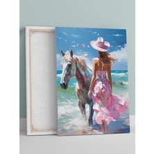 Sea Breeze, Deniz Esintisi At ve Kadın Dijital Sanat Kanvas Tablo - Tuval Tablo, Sanatsal Dekorasyon