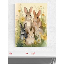 Tavşan Ailesi Kız Bebek Odası Poster, Afiş, Kreş Çocuk Odası Dekorasyon, Yenidoğan Hediye