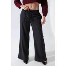 Hiccup Kadın Çizgili Geniş Paça Pantolon Lacivert