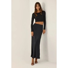 Hiccup Kadın Saten Maxi Etek Siyah