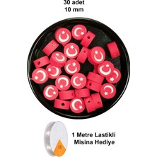 30 Adet 10 mm Polimer Kil Fimo Boncuk Takı Bileklik + 1 Metre Lastikli Misina Hediye - Türk Bayrağı