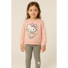 Kız Çocuk Hello Kitty Baskılı Taytlı 2’li Takım Beli Lastikli Rahat Giyim