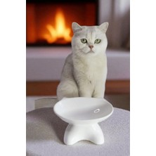 Özel Tasarım Lüks Seramik Kedi Mama Kabı Beyaz