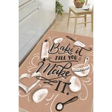 Pelura Halı Dekoratif Kaymaz Taban Yıkanabilir Bake Make It Desenli Dijital Baskılı Mutfak Halısı