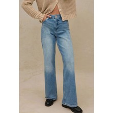 Hiccup Kadın Geniş Paça Esnek Kot Pantolon Orta Mavi Denim