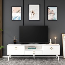 Dronect Tv Sehpası Beyaz-Altın