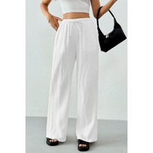 Ghassy Co. Kadın %100 Cotton Müslin Ultra Hafif Palazzo Model Geniş Paça Keten Karışım Pantolon