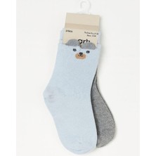 Erkek Bebek Ayıcık Desenli 2'li Çorap Seti